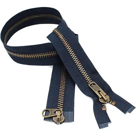 YKK #10 Extra Heavy Duty Antique Brass Navy Parka"2-Way" Dual Separating Jacket Zipper - Color: Navy #560 - Made in The United States (1 Zipper Per Pack) (29" Inches)