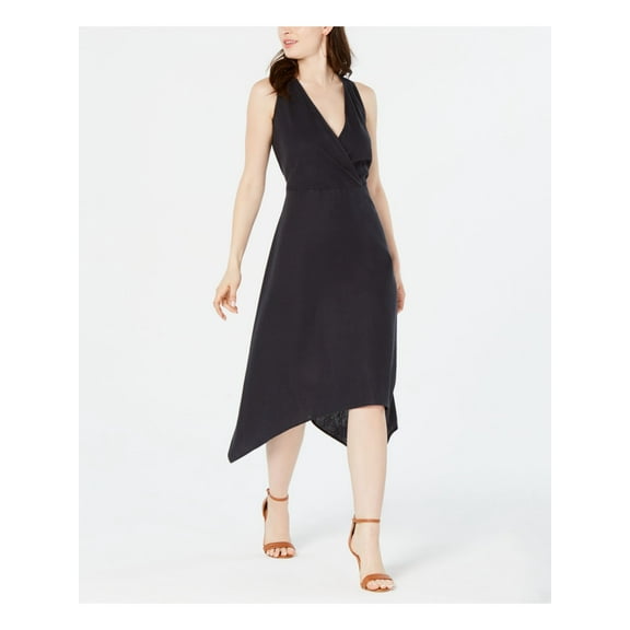 ROYALTY Womens Navy Belted Sleeveless V Neck Knee Length Faux Wrap Faux Wrap Dress M