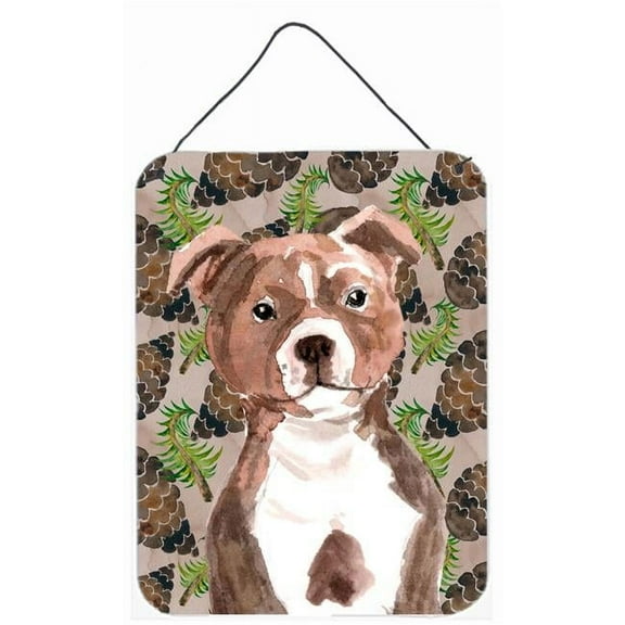 Red Staffie Bull Terrier Pine Cones Wall or Door Hanging Prints