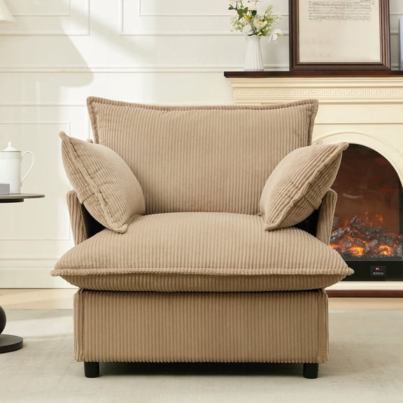 BRILHAMEZ 35" Wide Modern Oversized Accent Chair, Corduroy Single Sofa with Two Armrest Pillows,for Living Room, Reading, Office,Brown