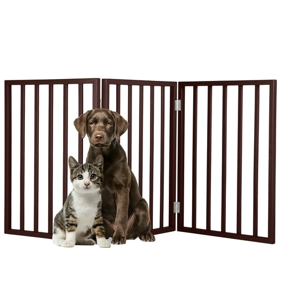 PETMAKER 3-Panel Indoor Foldable Pet Gate for Stairs or Doorways (Brown)