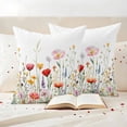 thumbnail image 3 of Spring Watercolor Pillow Covers 2 Pack Red Pink Flower Wildflower Leaves Rustic Pillowcase Waterproof Outdoor Throw Pillow Cover for Patio Garden Square Cushion 18”x18”, 3 of 9