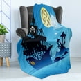 thumbnail image 4 of Vintage Boat Soft Flannel Fleece Throw Blanket, Pirate Ship Moonlight Skull Flag Scary Island Dead Bones, Cozy Plush for Indoor and Outdoor Use, 60" x 80", Pale Yellow Azure Blue, by Ambesonne, 4 of 5