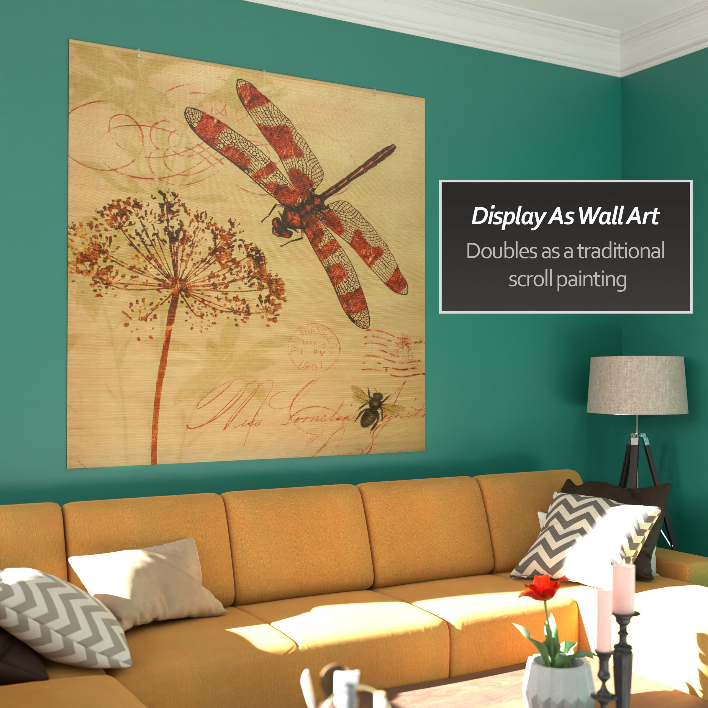 Red Lantern Bamboo Window Shade Blind - Dragonfly 72" W