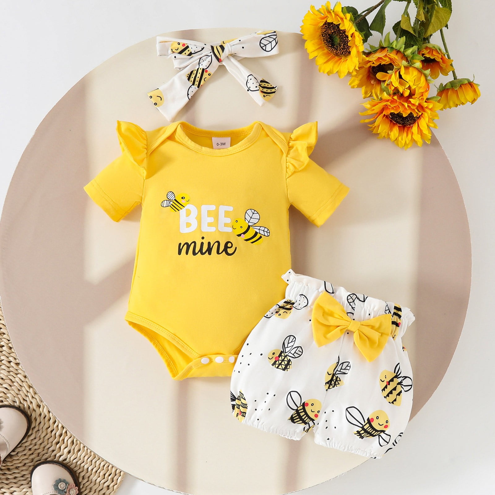 Baby Girl Summer Clothes Girl Outfits Romper Shorts Set Cute Baby Clothes Girl Yellow,12-18 Months