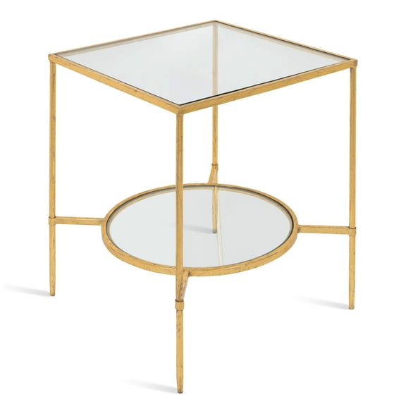 Kate and Laurel Tulare Metal and Glass Side Accent Table with Shelf, Gold