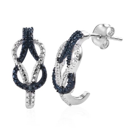 Silver Plated Resin - 925 Sterling Silver Platinum Plated Round Blue Diamond J-Hoops, Hoop Earrings for Women