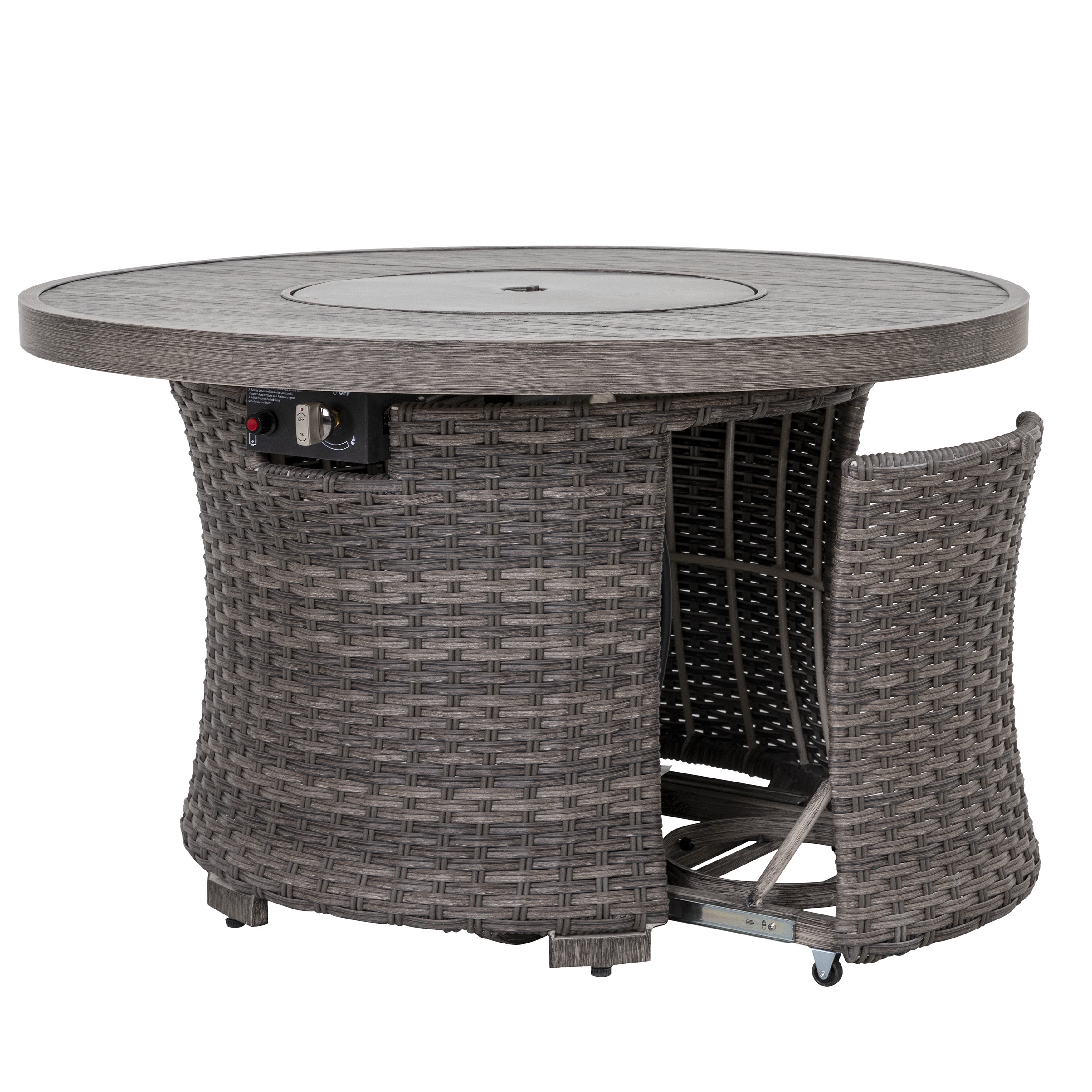 Nuu Garden Patio Aluminum Rattan Fire Pit Table, Outdoor Fire Pit, Black