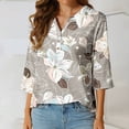 thumbnail image 5 of QQAMB Womens Tops 3/4 Sleeve Casual Knit Notched V-Neck Floral Printed Shirts Button Summer Loose Blouses Gray XL, 5 of 5