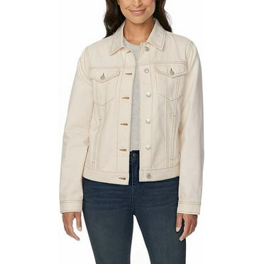 Buffalo David Bitton Womens Classic Denim Jacket (Light Cream, Medium)