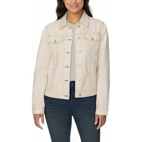 Buffalo David Bitton Womens Classic Denim Jacket (Light Cream, Medium)
