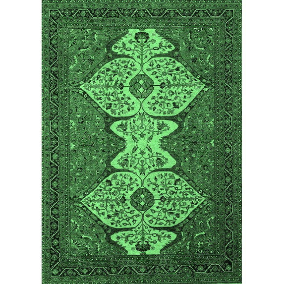 Ahgly Company Indoor Rectangle Abstract Emerald Green Modern Area Rugs, 5' x 7'