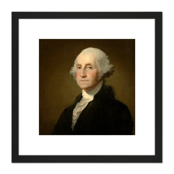 Gilbert Stuart George Washington 1796 Painting 8X8 Inch Square Wooden Framed Wall Art Print Picture with Mount