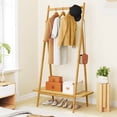 thumbnail image 2 of Costway Bamboo Clothes Rack Clothing Rack with Hanging Rod Rattan Shelf & 5 Copper Hooks Natural, 2 of 10