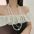 thumbnail image 4 of Eosunjian French Style Retro Faux Pearls Necklace Women Long White Three Layered Faux Pearls Luxury Sweater Necklace Jewelry Gift White, 4 of 13