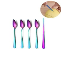 QZS Grapefruit Utensil Tool,Stainless Steel Grapefruit Spoons Utensil Set for Lemon,Rainbow Thick Handle Dessert Spoons for Citrus,Salads