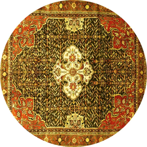 Ahgly Company Machine Washable Indoor Round Persian Yellow Traditional Area Rugs, 6' Round