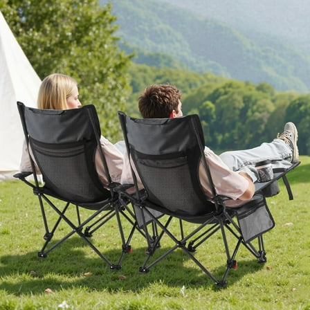 Reclining Camping Chair, 4 Adjustable Positions, Portable Folding Lounger for Adults, Mesh Beach Chair with Headrest & Foot Rest, Supports 220 lbs, Heavy Duty Camp Chairs for , Gray