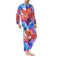 thumbnail image 3 of Bingfone Men'S Pajama Set 2 Piece Loungewear Pjs, Long Sleeve With Pajama Pants-Bright Flowers, 3 of 9