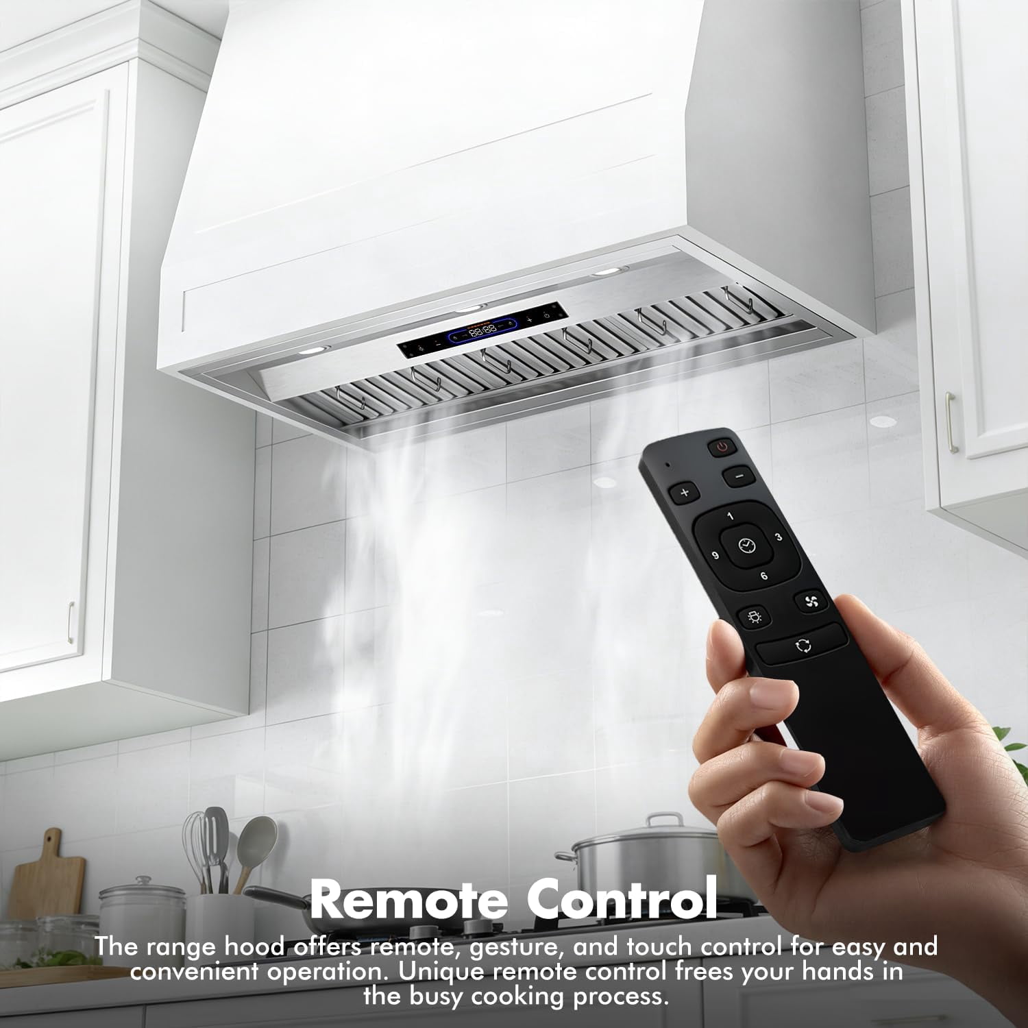 48 inch Built-in Range Hood Insert Vent, Dual Motors Stainless Steel Kitchen 1400 CFM Gesture Sensing & Touch Control, Ducted, Baffle Filters, 4 Speed Stove Exhaust Fan, ETL listed