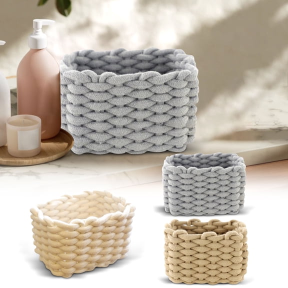 Woven Storage Basket Cozival Woven Cotton Rope Storage Basket, Thick Rope Organizer Box for Home, Bedroom, Living Room, Toys & Laundry, Multiple Sizes (22X15Cm), Rope Organizer Box, A