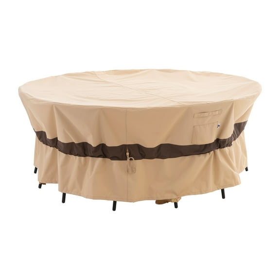 WJ-X3 Waterproof Patio Outdoor Round Table Cover,Wind Resistant & Rip Stop, 62''Dia x 31'H, Beige & Coffee