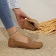 thumbnail image 6 of Womens Khaki Perforated Loafers with Metal Buckle - Square Toe Slip-On Flats, Breathable PU Faux Leather Comfortable Casual Shoes for Office Walking,Size 7.5, 6 of 8