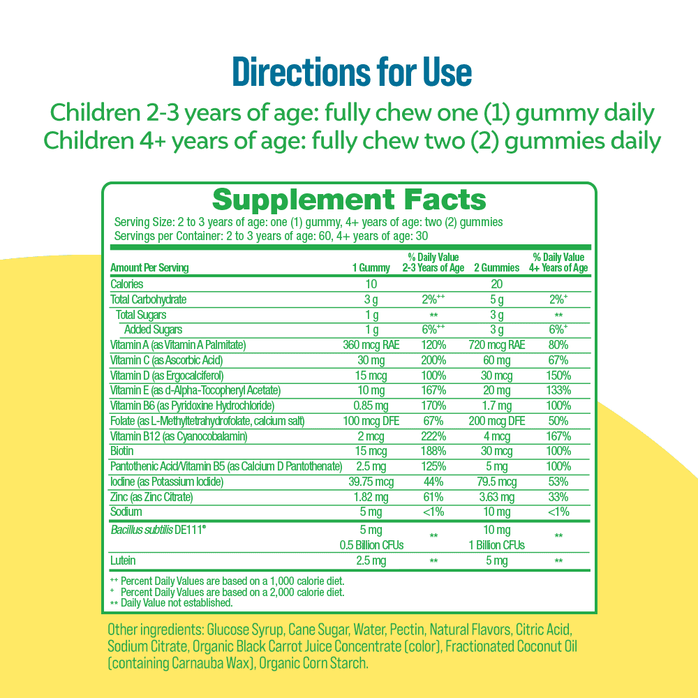 (3 pack) Culturelle Probiotics Kids Multivitamin + Probiotic Daily Gummies Supplement, Immunity & Digestion Support for Children, Made with Lutein, Peach-Orange & Mixed Berry Flavor, 60 Count