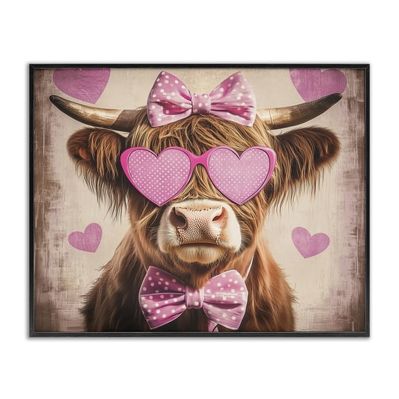 Cute Cattle Pink Hearts Black Framed Giclee Art, design by Shawna Stewart