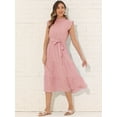 thumbnail image 4 of DARING DIVA Midi Ruffled Sleeve Mock Neck Casual Dress XS Pink, 4 of 6