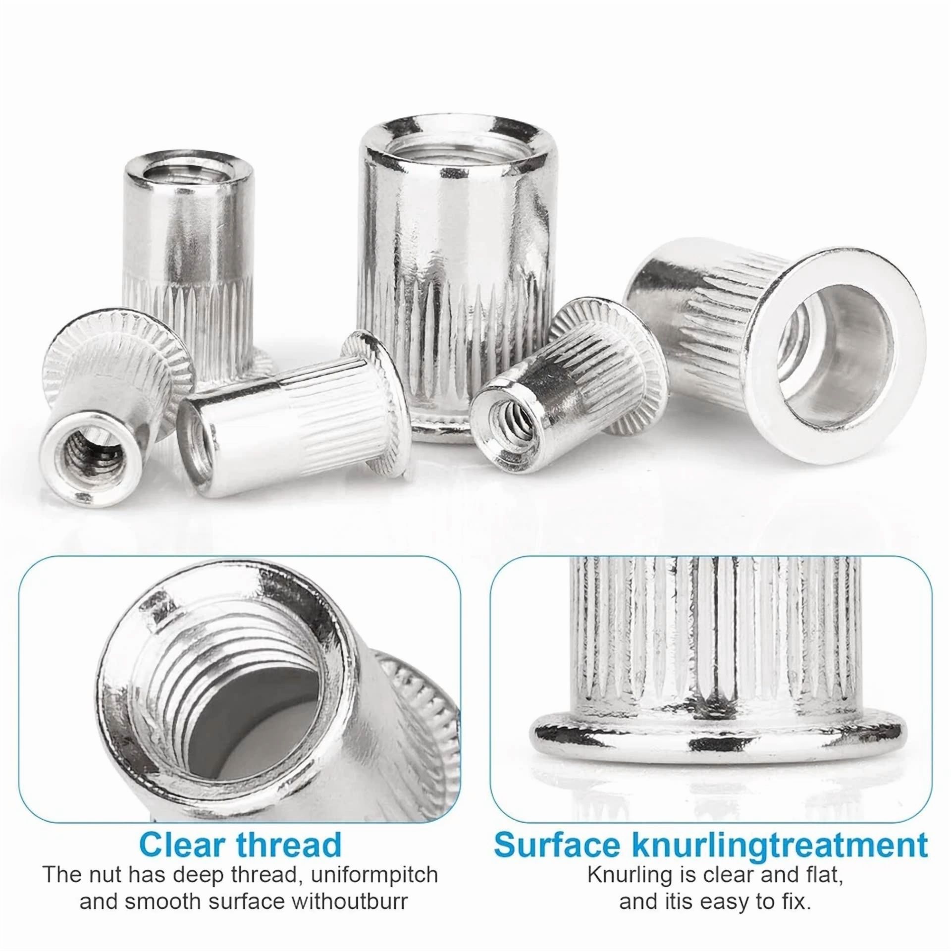 CIRCLE- 30 Pcs 3/8"-16 Rivet Nut, 304 Stainless Steel Flat Head Rivnut Threaded Insert