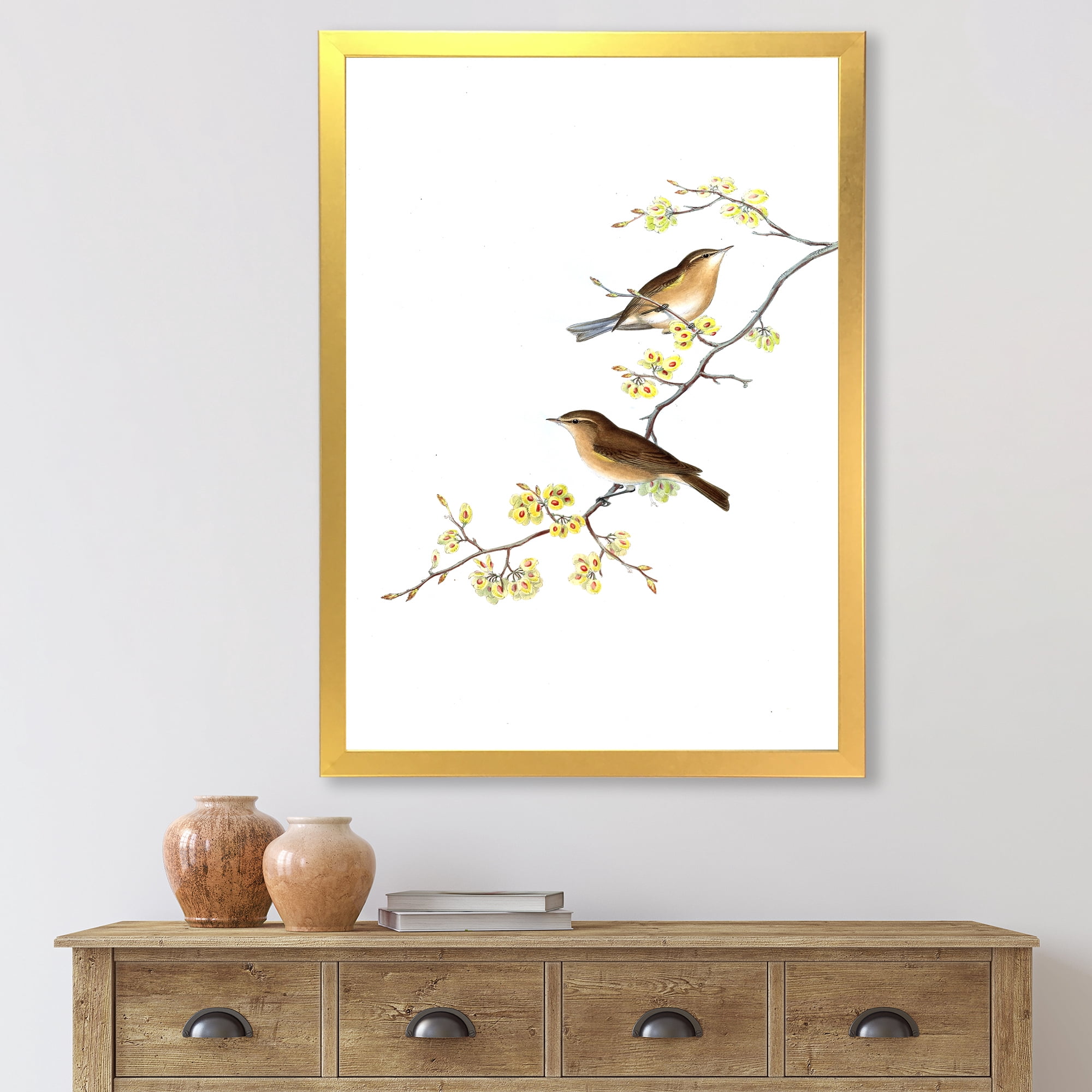 Designart 'Little Birds Sitting On The Tree Branches II' Traditional Framed Art Print