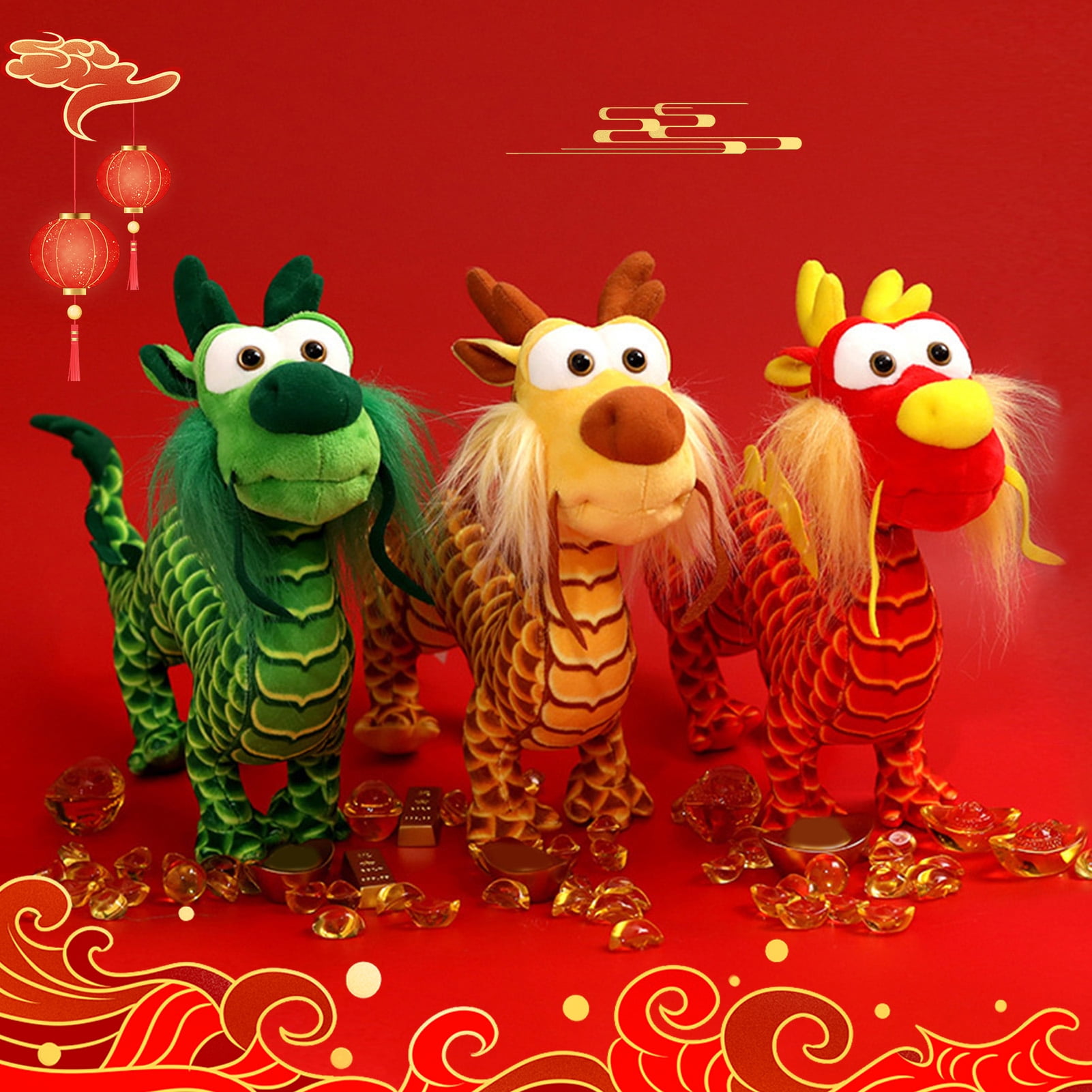 Acewen 1 Piece 2024 Dragon Year Plush Mascot Dragon Stuffed Animal Standing  Statue Tabletop Ornament for Chinese New Year Spring Festival Tradition