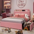 thumbnail image 6 of IDEALHOUSE Pink Queen Bed Frames, Upholstered Storage Headboard, Teddy Velvet Platform, Metal Slats, Drawers, Modern Queen Bed, Noise-Free, for Bedroom, Guest Room, 6 of 8