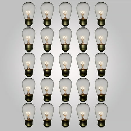 Exit Sign Bulb Fantado Clear 11-Watt S14 Sign Light Bulbs, E26 Medium Base (25 PACK) by PaperLanternStore ()