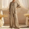 thumbnail image 2 of NMMUED Women’s Cotton Linen 2 Piece Set Summer Casual Lounge Outfit Asymmetrical Draped Top Full Length Wide Leg Pants with Pockets Loose Fit Matching Loungewear Summer Linen Sets for Women, 2 of 5