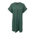 thumbnail image 4 of Wuxian Women's Shirt Dress V Neck Short Sleeve Loose Casual Roll Up Sleeve Knit Mini Dresses With Front Button, 4 of 5