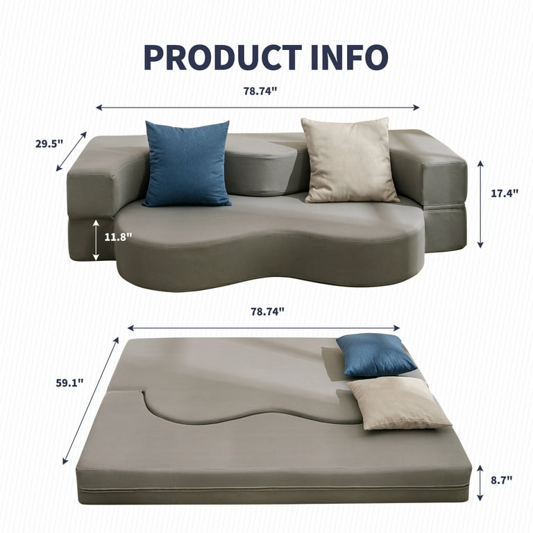 BALUS Folding Sofa Bed, Memory Foam Floor Couch Futon Sofa