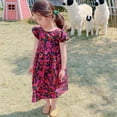 thumbnail image 4 of URMAGIC Toddler Kids Girls Summer Flower Print Ruffle Sleeve Dress Sundress 4-5 Years, 4 of 9
