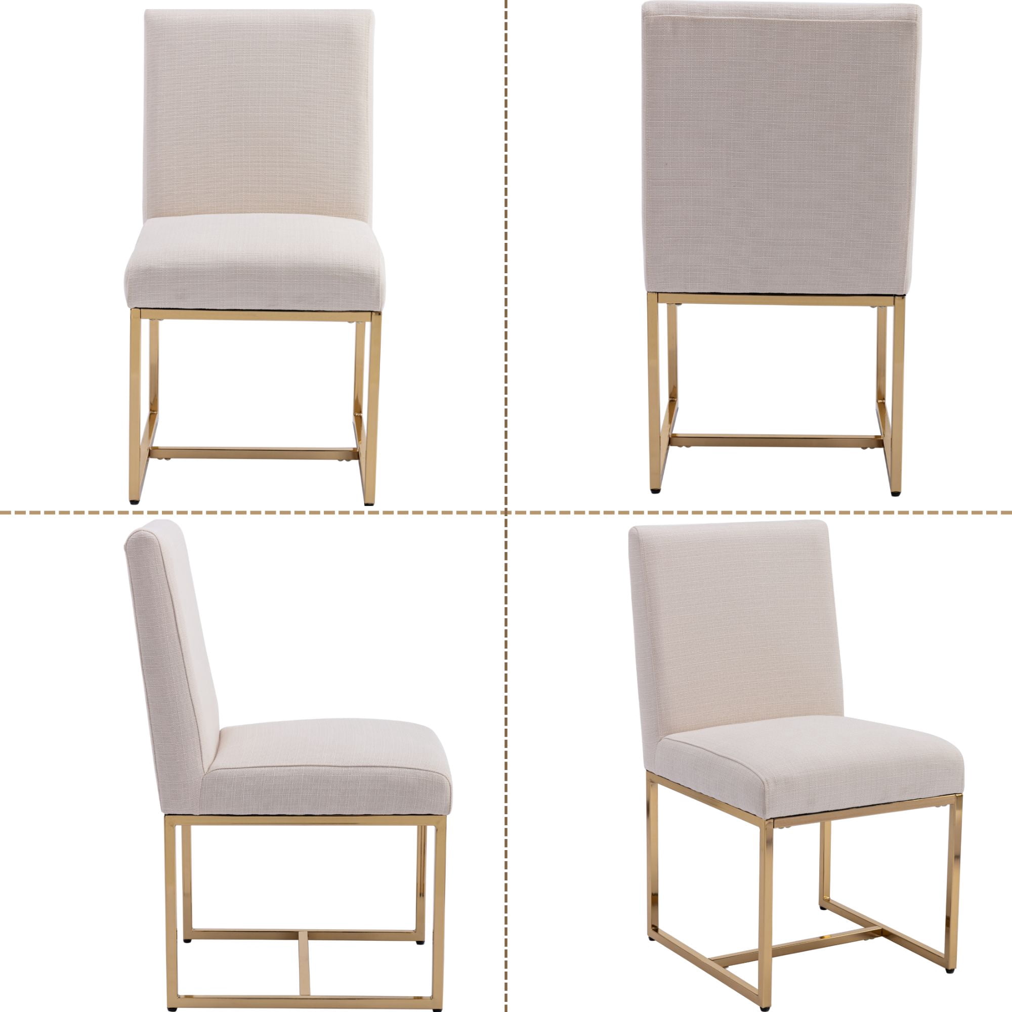 Dayalane Mid Century Modern Dining Chairs Set of 4, Beige Linen Upholstered Kitchen & Dining Room Chairs with Gold Metal Frame, Armless Side Chairs for Living Room