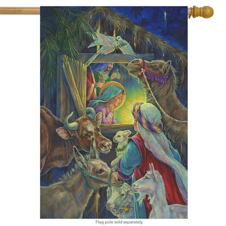 First Blessing Nativity Wood - Christmas Nativity House Flag Religious Holiday Manger 28