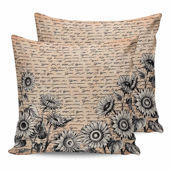20x20 Pillow Covers Set of 2, Vintage Sunflower Throw Pillow Covers Decorative Couch Cushion Case, Farmhouse Country Floral Plant Microfiber Square Pillowcases for Bedroom Car Living Room