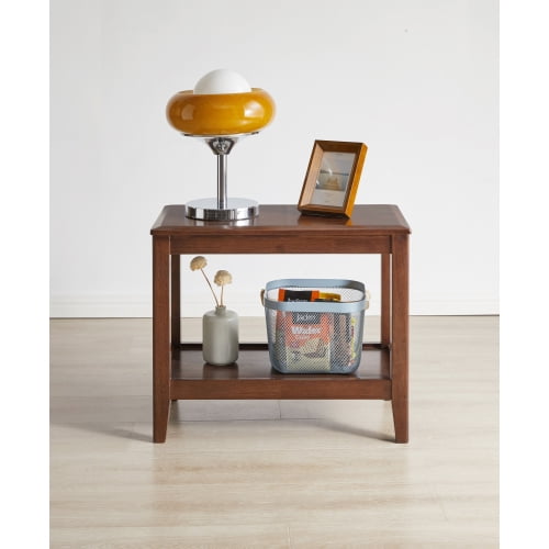 DRNANLIT Solid Wood Rustic Side Table with 2-Tier Storage, Multi-Purpose End Table for Living Room, Sofa, or Plant Stand