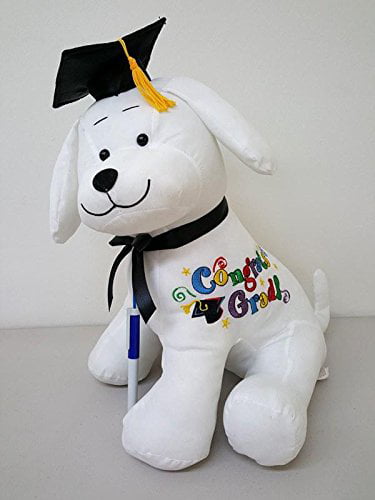 Graduation Autograph Stuffed Dog With Pen 10.5" Congrats Grad Red Hat 