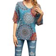 thumbnail image 4 of Femmes T-shirt Évasé Manches Courtes Ample Top V Manches Courtes Top Col Blouse Décontractée, Bleu, M, 4 of 6