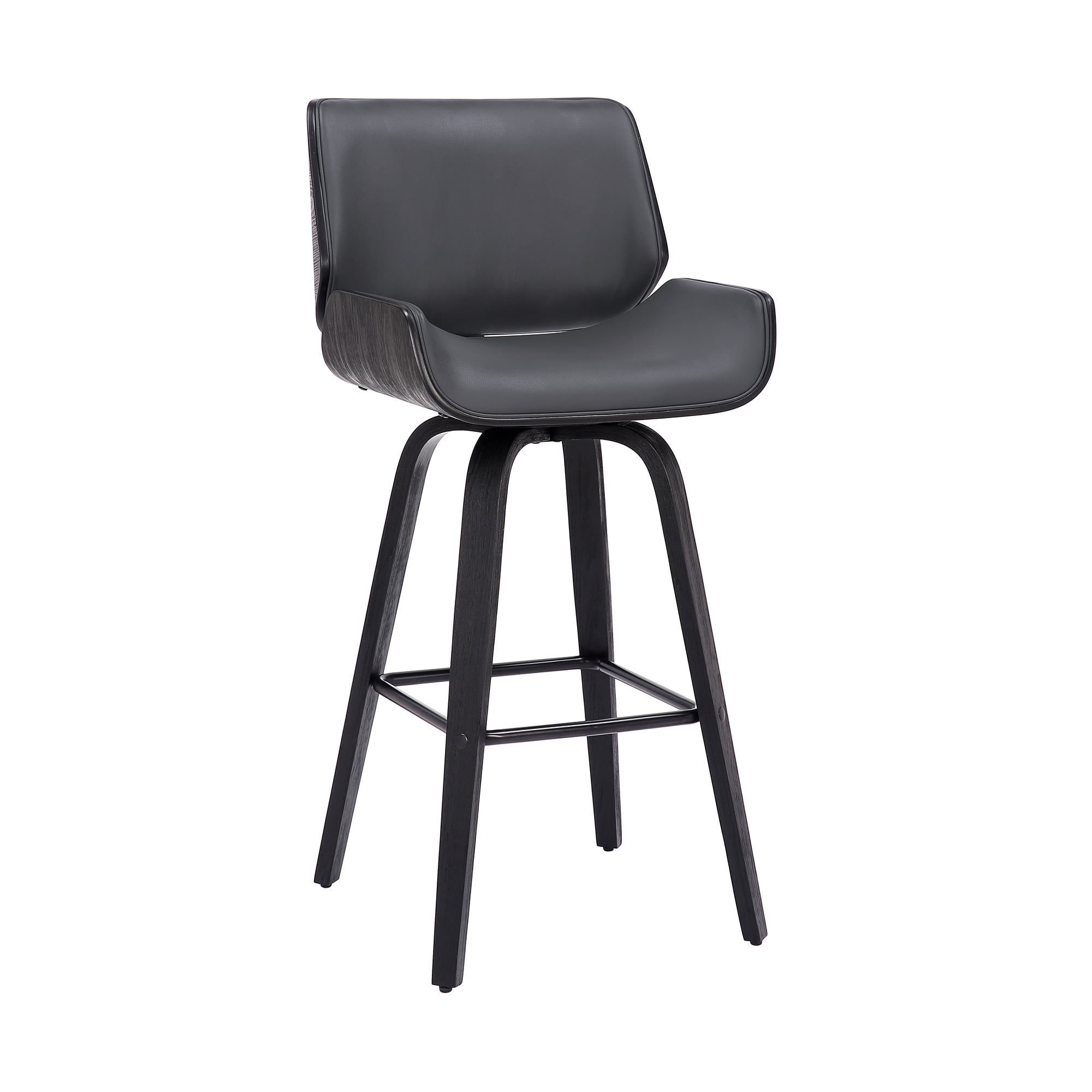 Tyler 26" Counter Height Swivel Gray Faux Leather and Black Wood Bar Stool - Set of 3