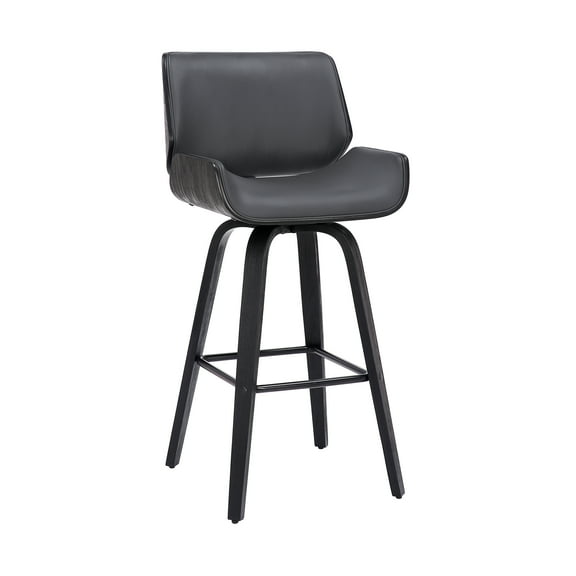 Tyler 26" Swivel Bar Stool in Black Wood and Grey Faux Leather Upholstery