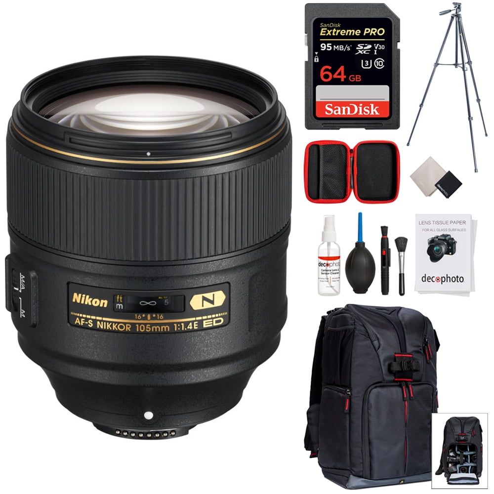 Nikon Af S Nikkor 105mm F 1 4e Ed Fx Full Frame Lens W 64gb Accessory Bundle Includes 64gb Sdxc Memory Card Photo Camera Sling Backpack All In One Cleaning Kit W Case And 60 Inch Video Tripod