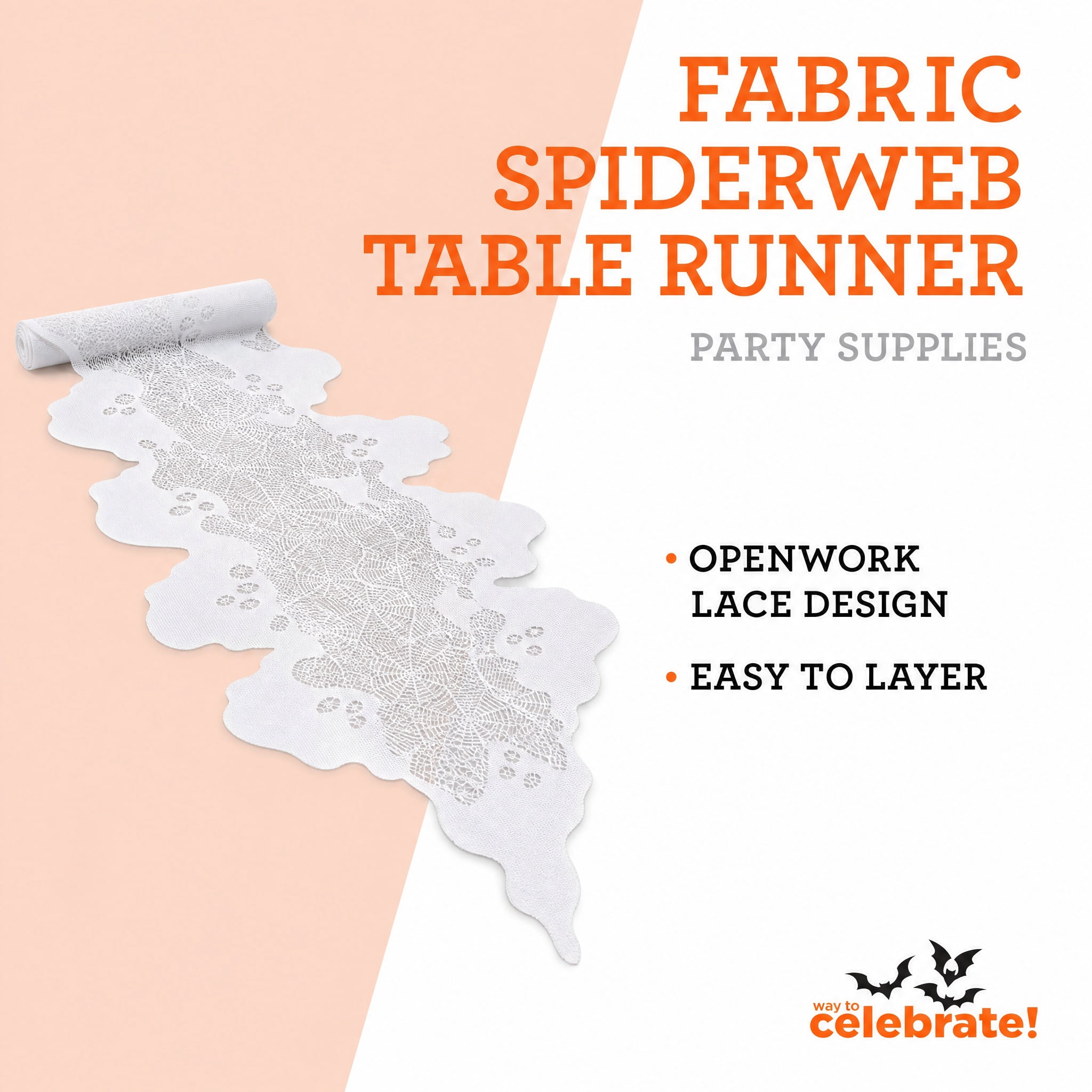 Fabric Spiderweb Table Runner, White, 80" x 20", Halloween by Way To Celebrate
