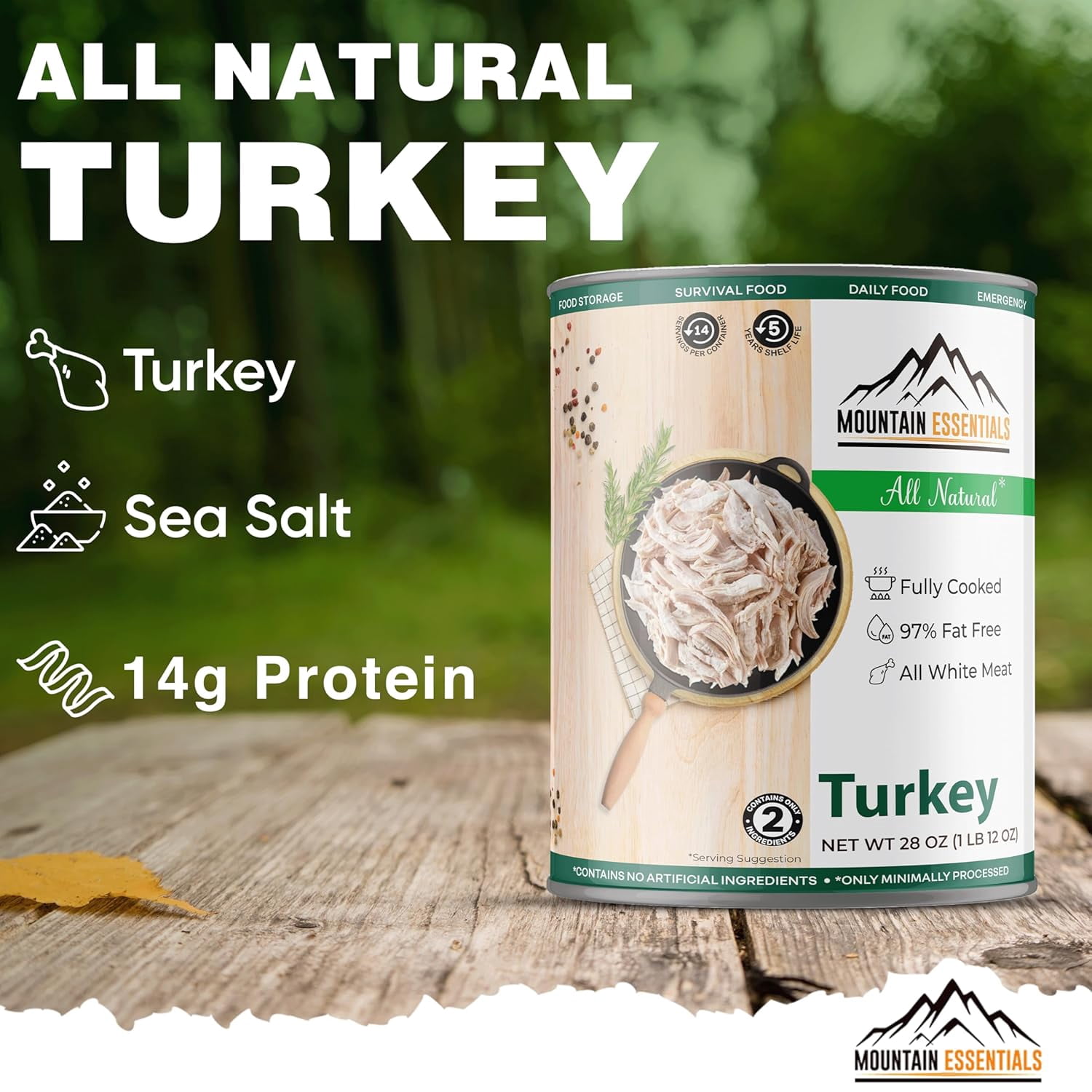 Mountain Essentials All Natural Canned Turkey 28 oz | Fully Cooked, Ready to Eat White Meat | Emergency Food & Pantry Staple | Pack of 1